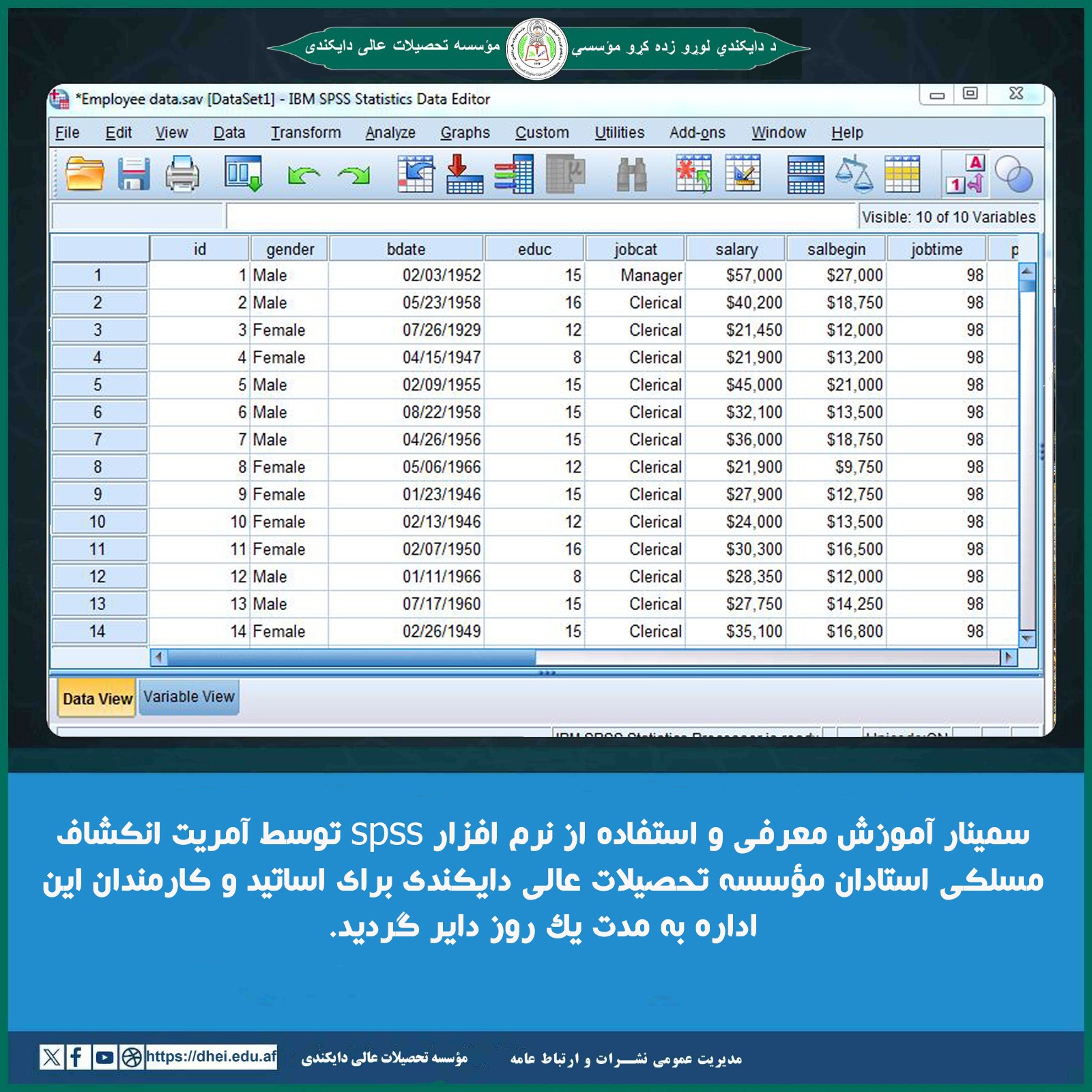 سیمینار آموزش نرم افزار SPSS در مؤسسه تحصیلات عالی دایکندی برگزار شد